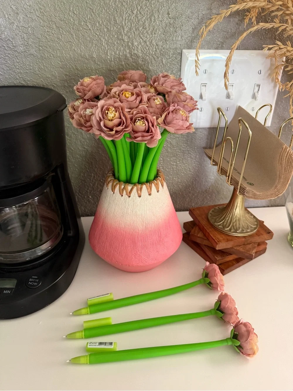 12pcs Pink Blossom Floral Pen